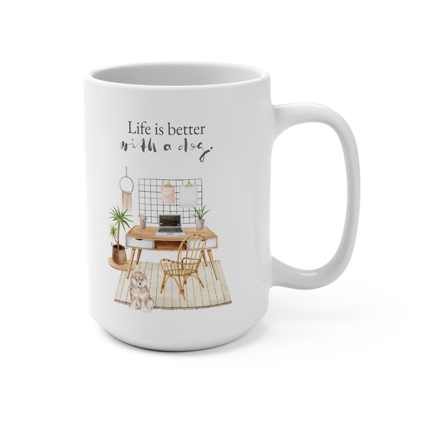 Shiba Inu 15oz Mug, “Life is Better with a Dog”