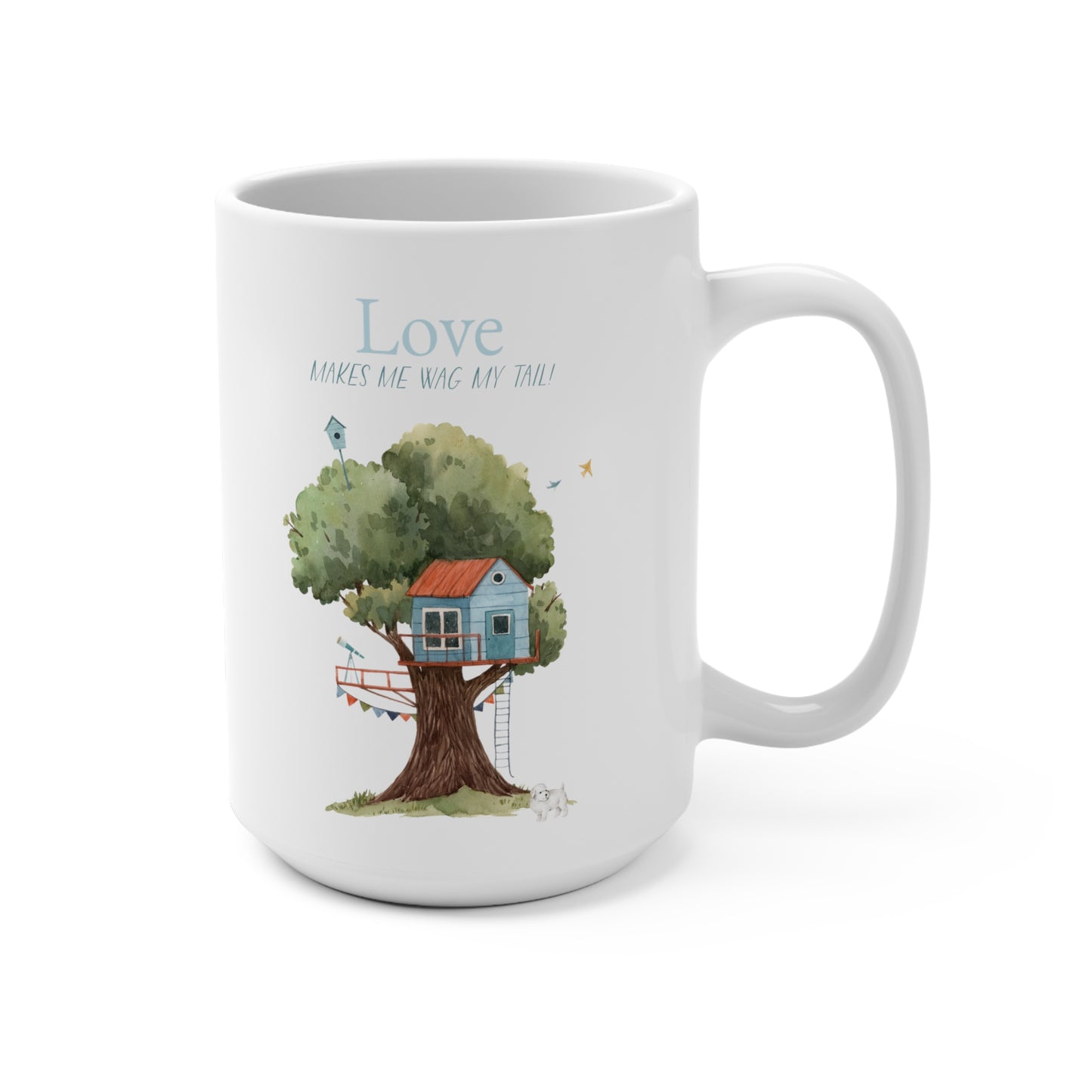 Bichon Frise 15oz Mug, “Love Makes Me Wag My Tail”