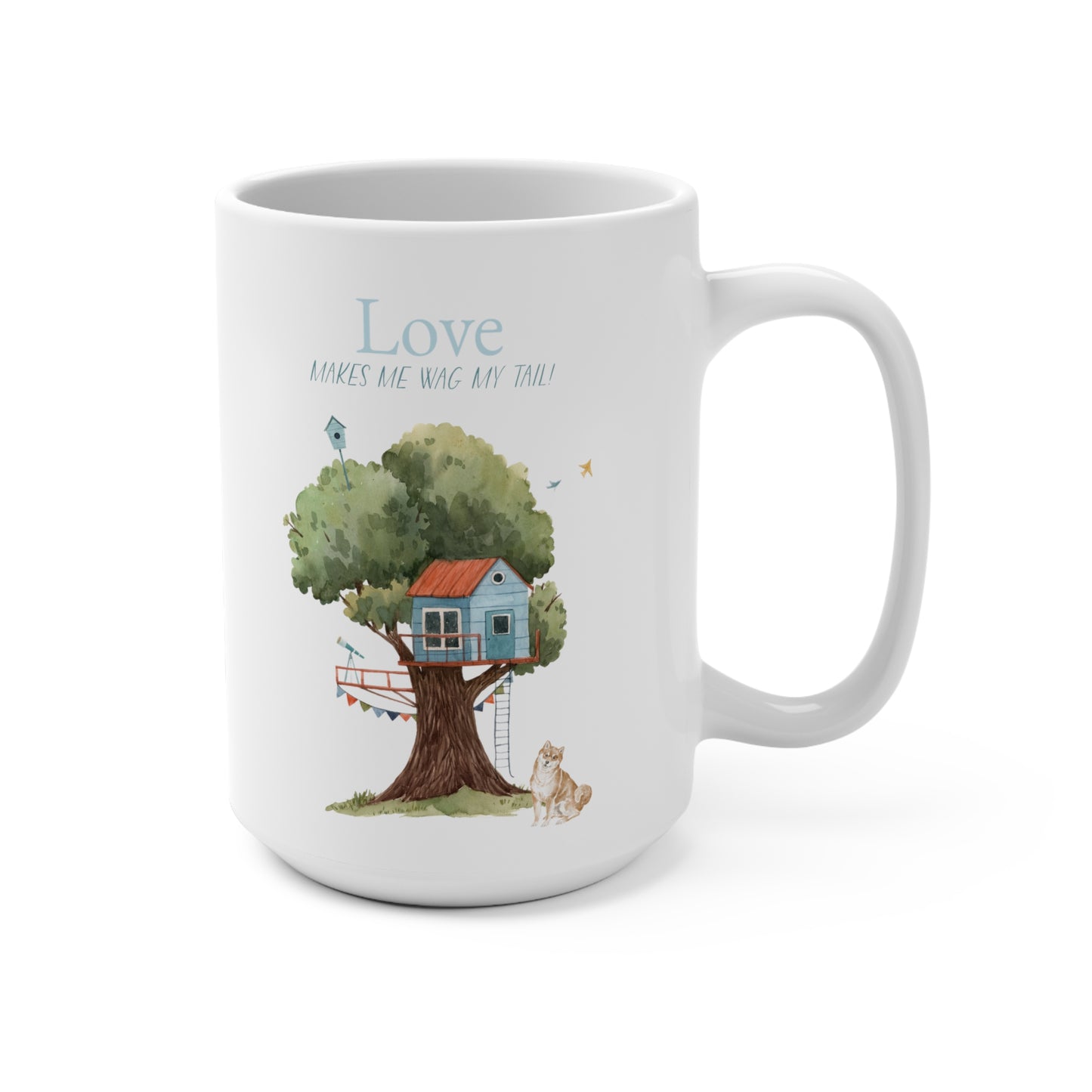 Shiba Inu 15oz Mug, “Love Makes Me Wag My Tail”