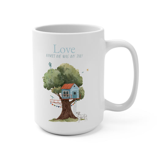 Dalmatian 15oz Mug, “Love Makes Me Wag My Tail”