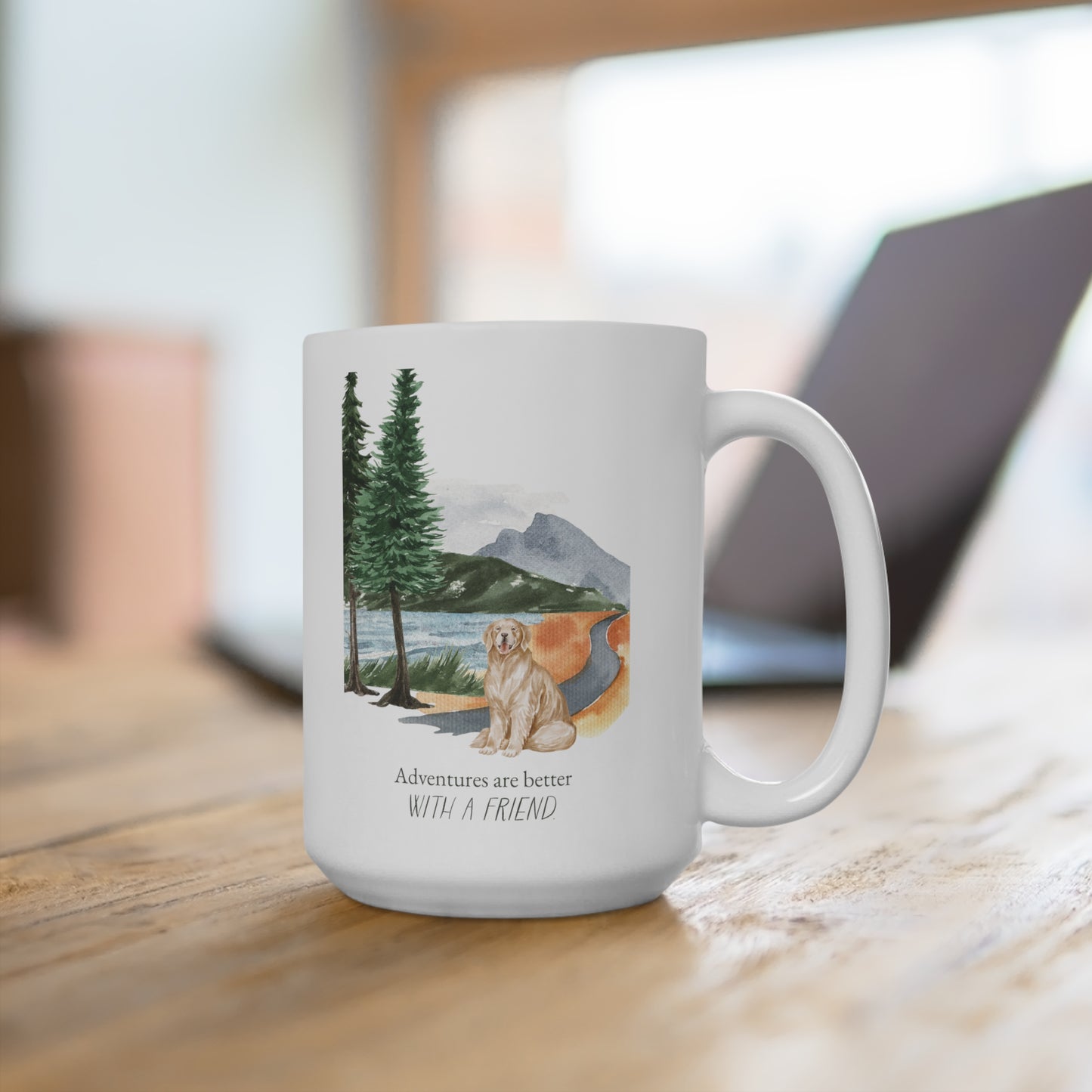 Golden Retriever 15oz Mug, “Adventures are Better with a Friend”