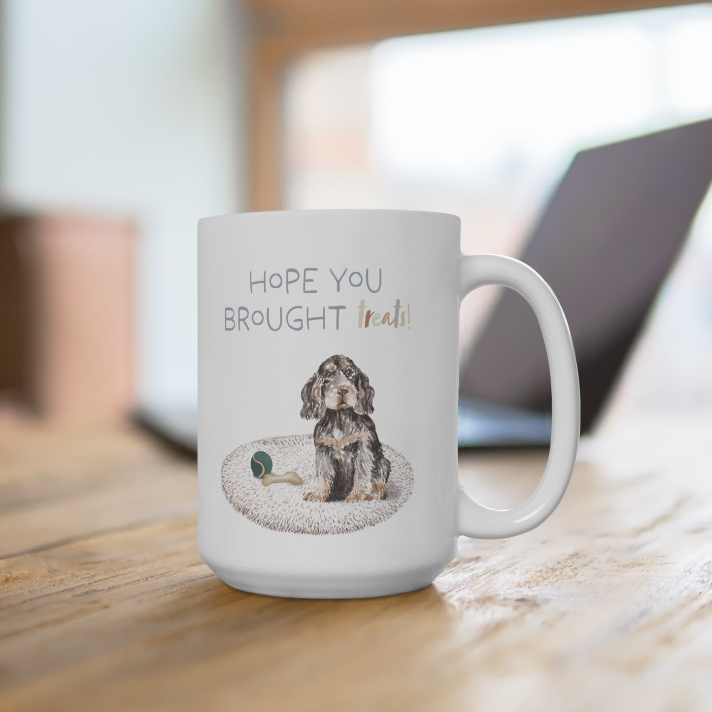 English Cocker Spaniel 15oz Mug, “Hope You Brought Treats”