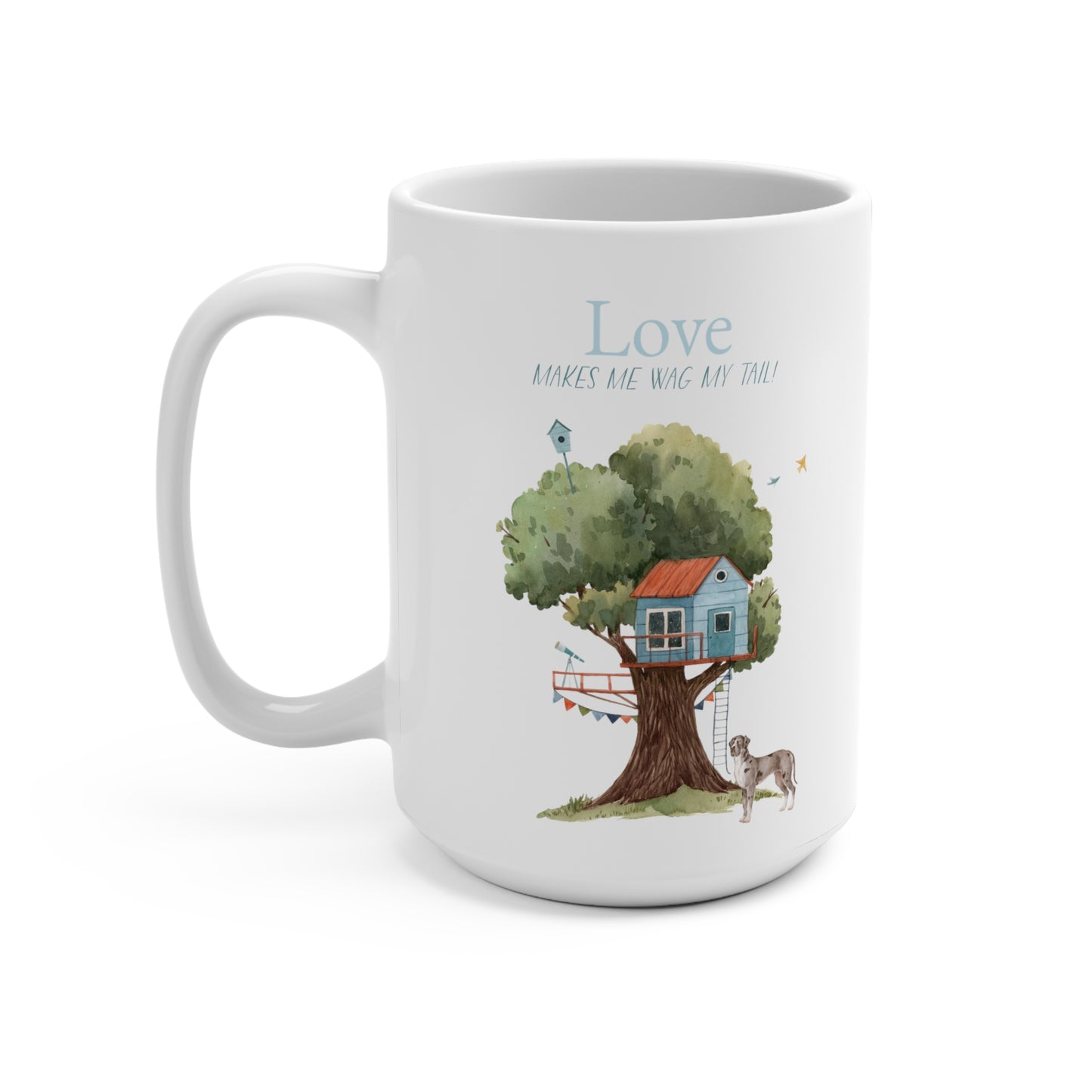 Great Dane 15oz Mug, “Love Makes Me Wag My Tail”