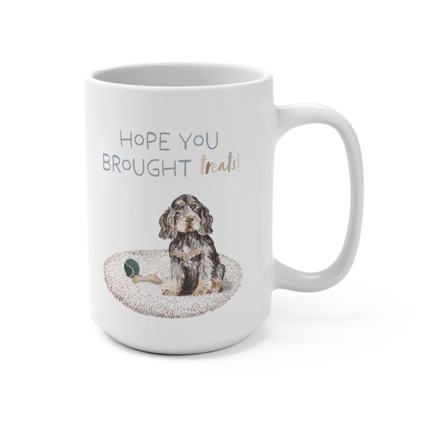 English Cocker Spaniel 15oz Mug, “Hope You Brought Treats”