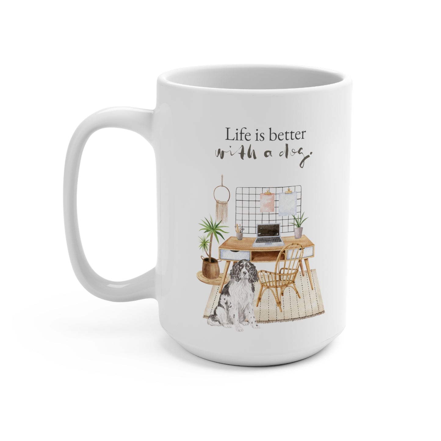 English Springer Spaniel 15oz Mug, “Life is Better with a Dog”